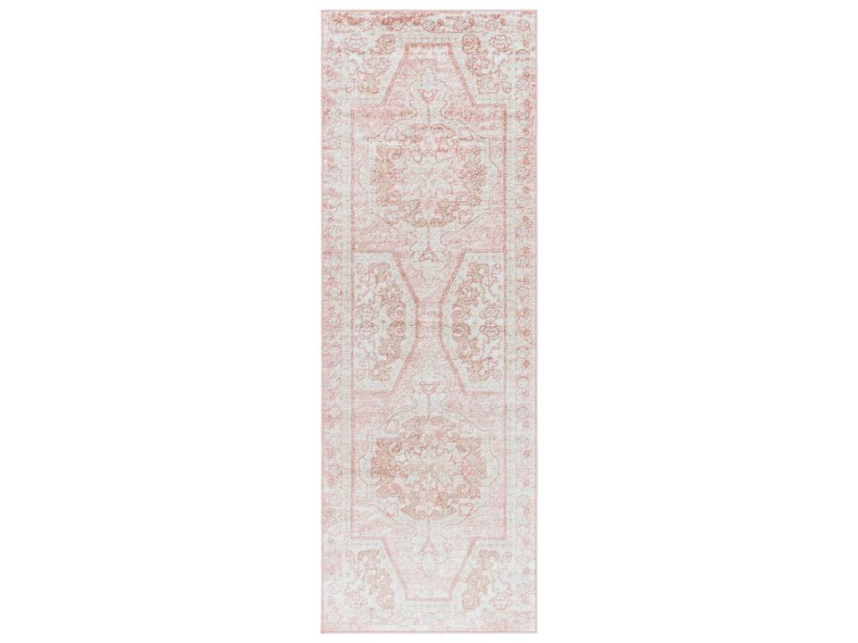 St Tropez Bordered Runner Area Rug in Pale Pink and Plum