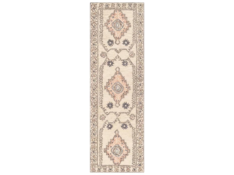 Urfa Bordered Runner Area Rug in Peach Camel and Gray