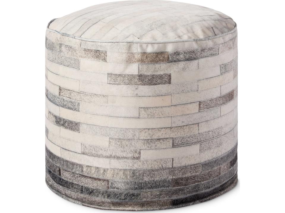 Pandora Collection Square Ottoman Pouf with Geometric Pattern in Ivory Grey Cream