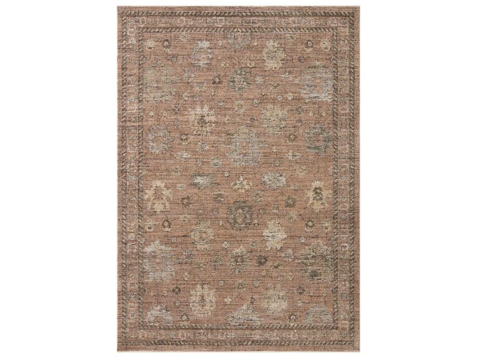 Priscilla Bordered Area Rug in Blush and Multi