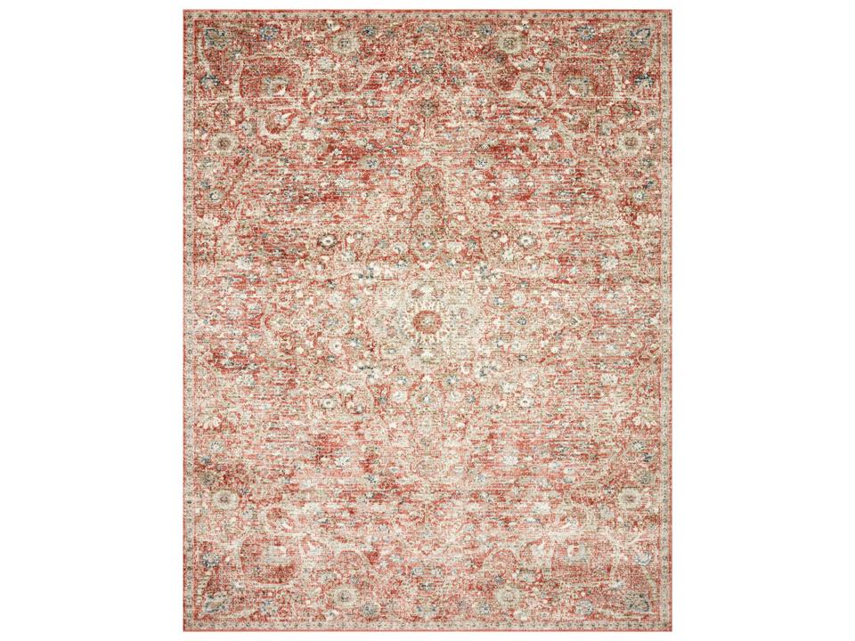 Saban Bordered Power-Loomed Runner Area Rug in Rust Beige