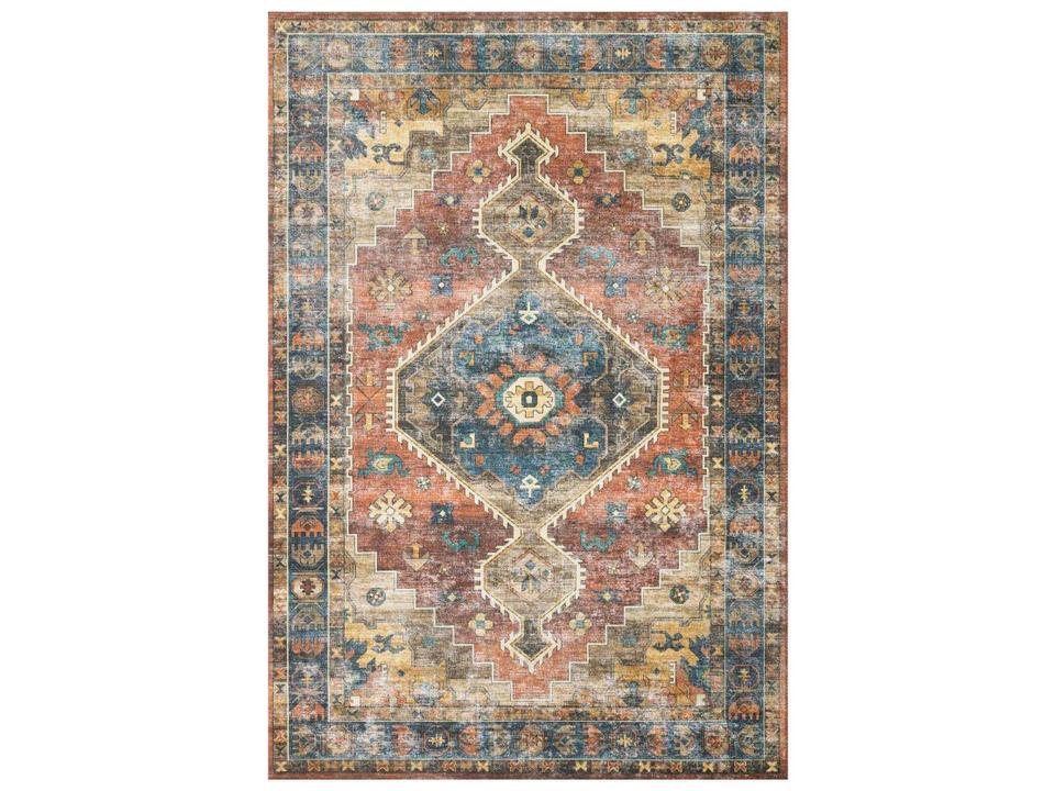 Skye Power Loomed Bordered Runner Rug in Rust Blue
