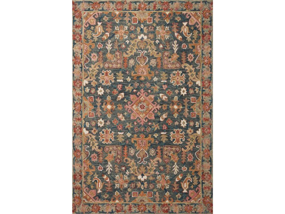 Victoria Bordered Runner Area Rug in Navy Multi