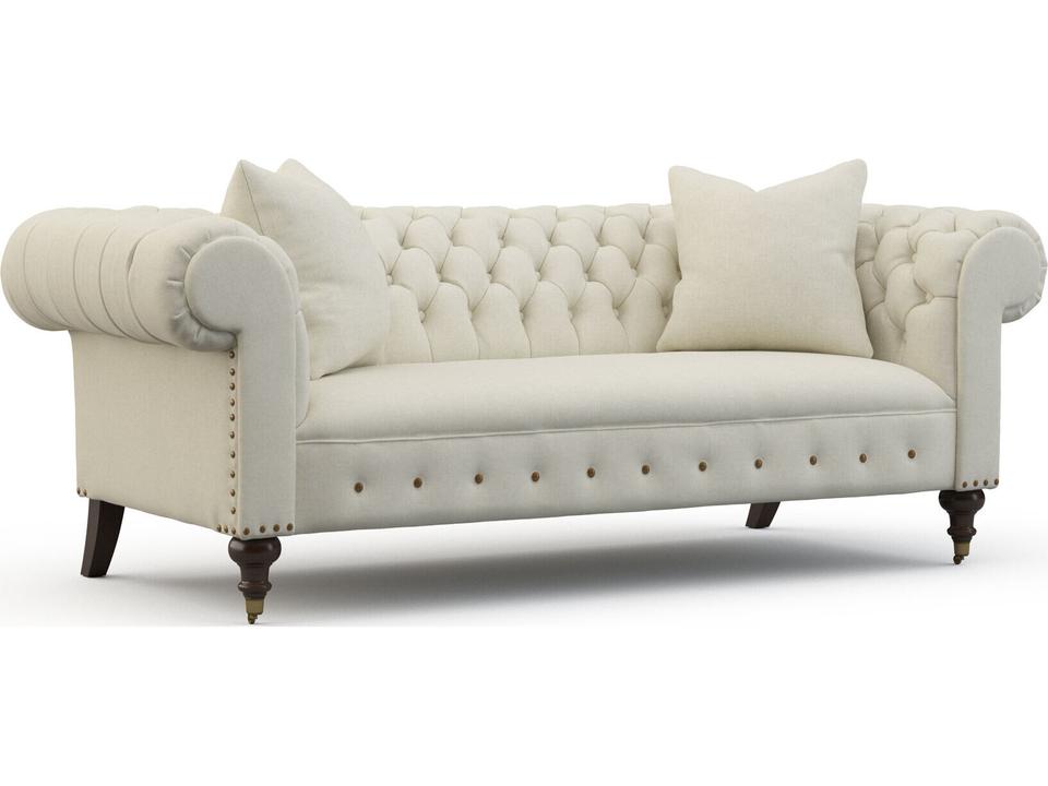 Daniel Mid Sofa Tufted with Nailhead Trim and Brass Casters