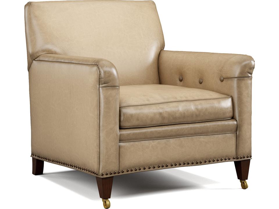 Custom Line Leather Upholstered Arm Chair with Casters