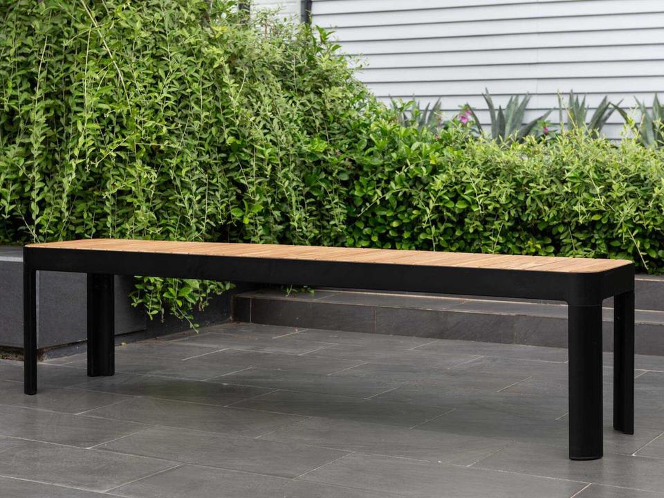 Portals Batman Black Aluminum Teak Bench