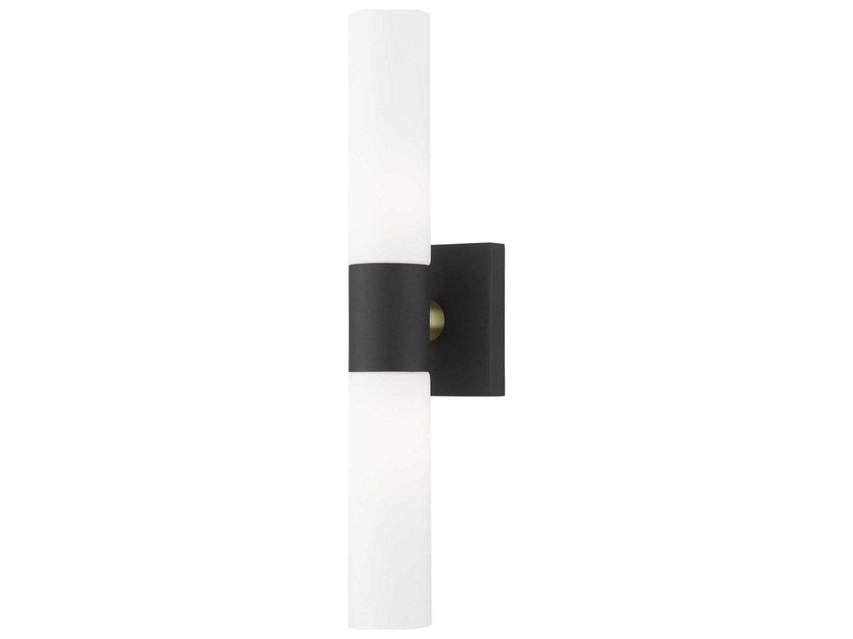 2-Light Aero Vanity Sconce in Textured Black with Antique Brass Accent