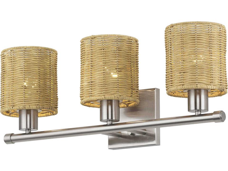 Weavington 3-Light Brushed Nickel Vanity Light with Rustic Rattan Shades