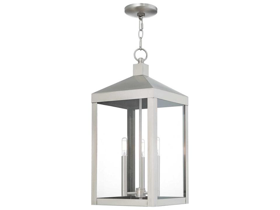Nyack 3-Light Outdoor Pendant Lantern in Brushed Nickel