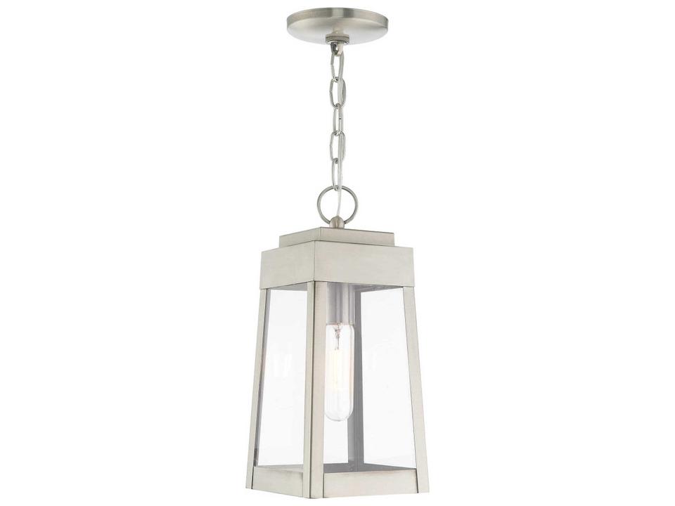 Oslo 1-Light Outdoor Pendant Lantern in Brushed Nickel