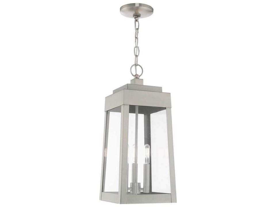 Oslo 3-Light Outdoor Pendant Light in Brushed Nickel with Clear Glass