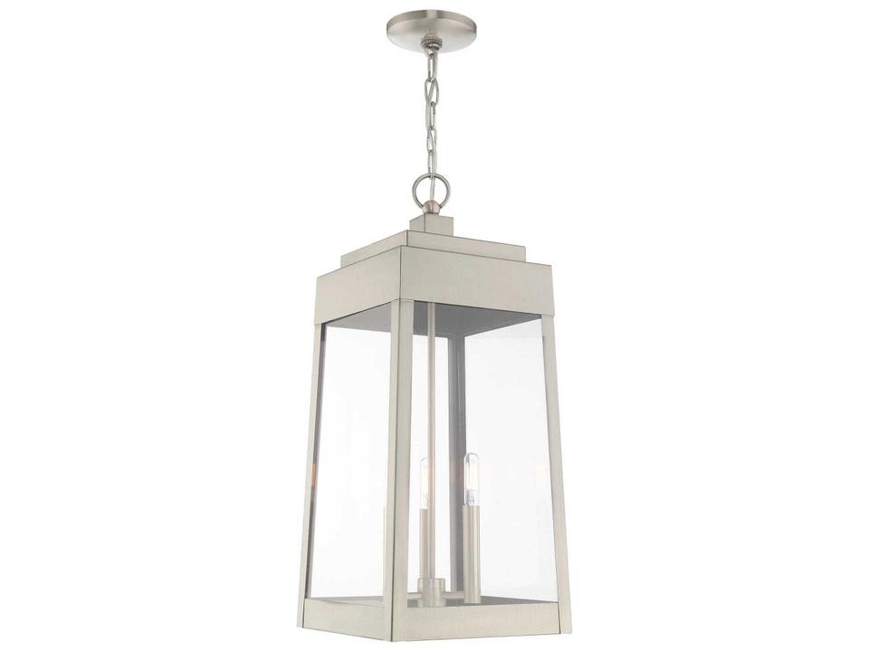 Oslo 3-Light Outdoor Pendant Lantern in Brushed Nickel