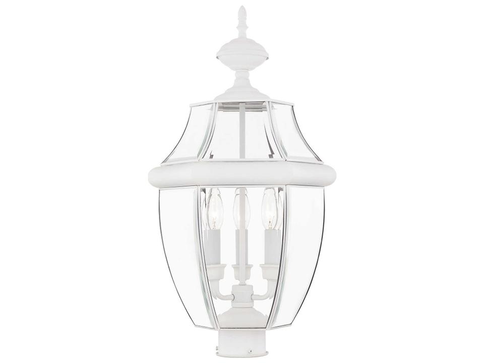 Monterey 3-Light Outdoor Post Lantern in White with Clear Beveled Glass