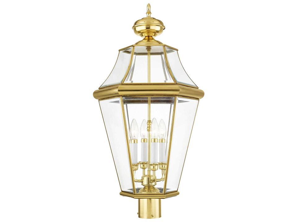 Georgetown 4-Light Outdoor Post Lantern in Polished Brass