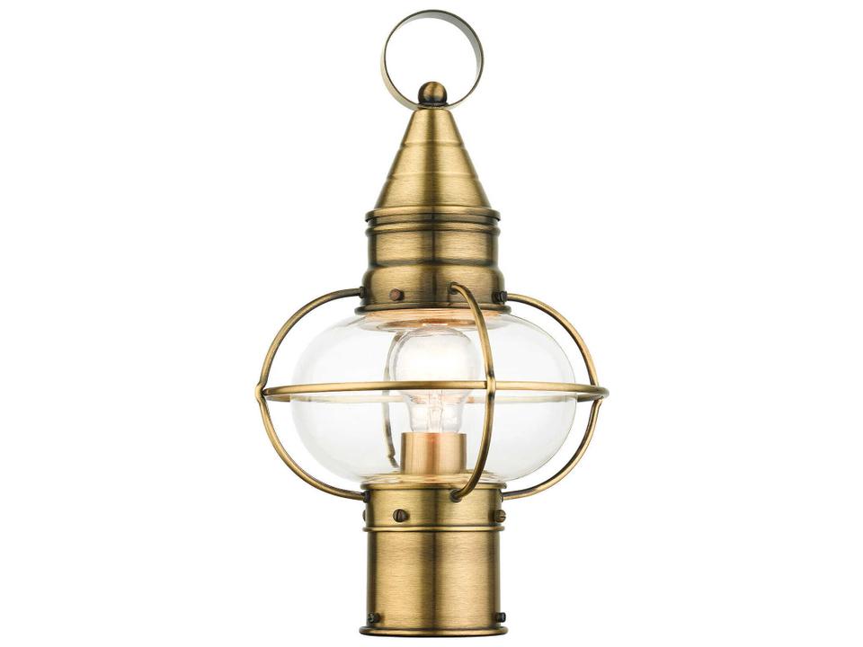 Newburyport 1-Light Outdoor Post Top Lantern in Antique Brass
