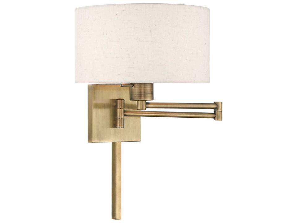 One-Light Swing Arm Wall Lamp in Antique Brass with Oatmeal Shade