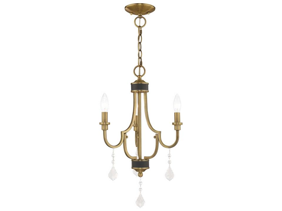 Glendale 3-Light Antique Brass Crystal Candelabra Chandelier