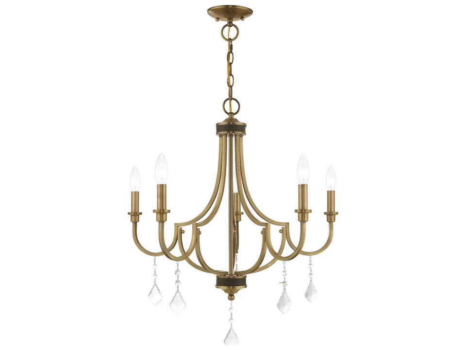 Glendale 5-Light Antique Brass Chandelier with Clear Crystals