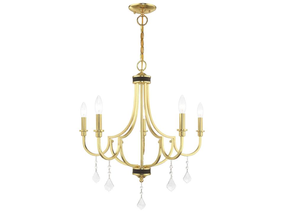Glendale 5-Light Polished Brass Crystal Candelabra Chandelier