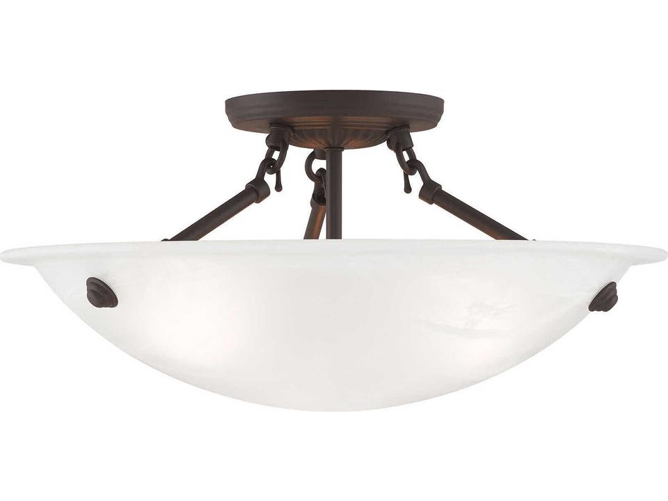 Oasis 3-Light Semi-Flush Mount in Bronze with White Alabaster Glass
