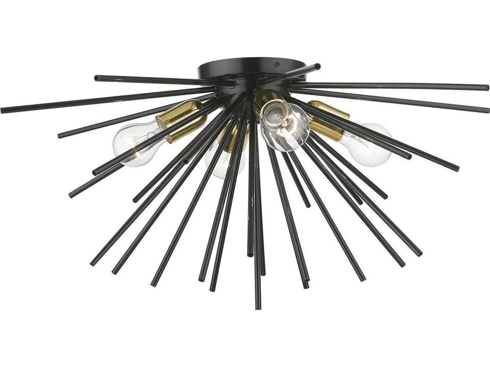Tribeca 4-Light Shiny Black Polished Brass Sputnik Flush Mount