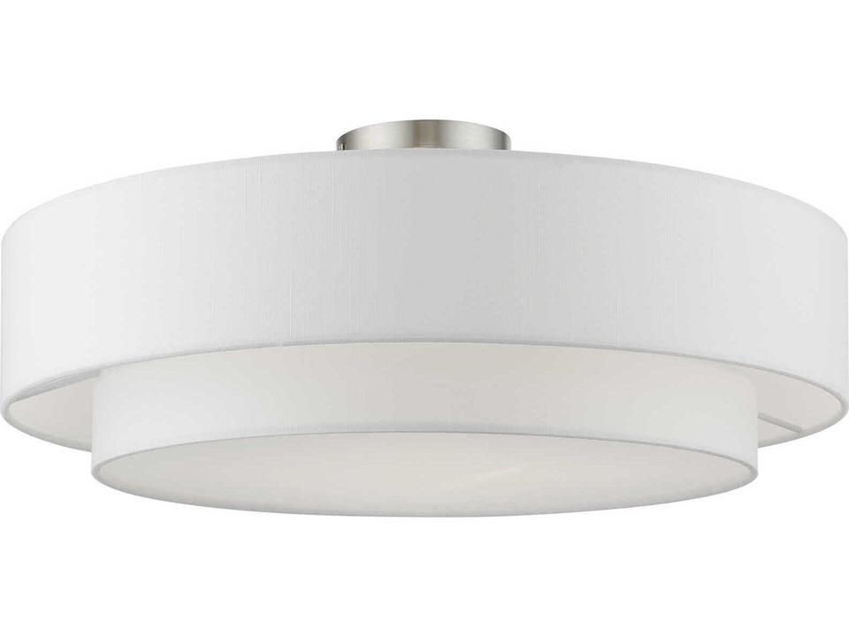 Meridian 4-Light Drum Semi Flush Mount in Brushed Nickel with Fabric Shade