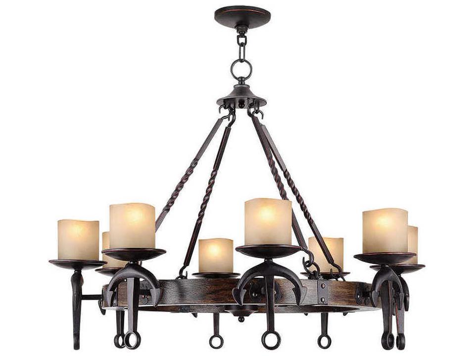 Cape May 8-Light Olde Bronze Glass Drum Chandelier