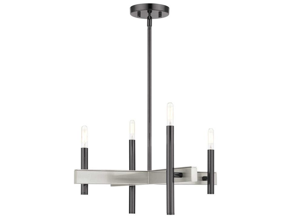 Denmark 4-Light Chandelier in Black Chrome with Brushed Nickel Accents