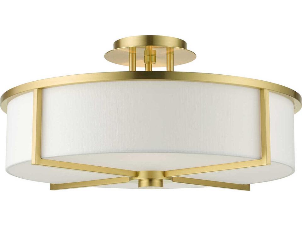 Wesley 4-Light Semi-Flush Mount Ceiling Light in Satin Brass with Off-White Shade