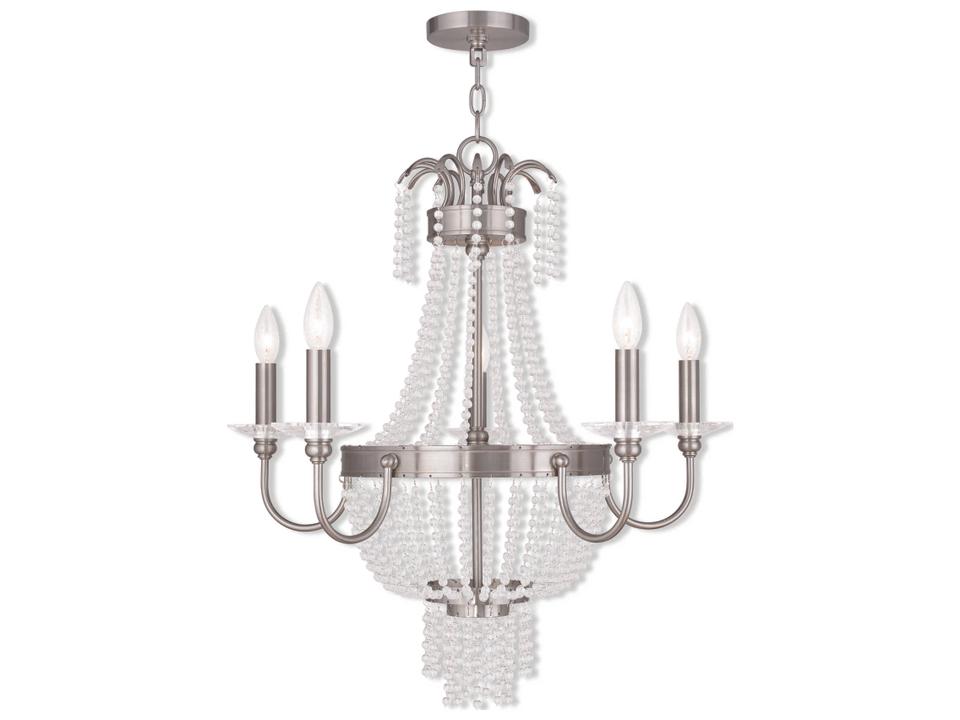 Valentina 5-Light Brushed Nickel Crystal Candelabra Chandelier