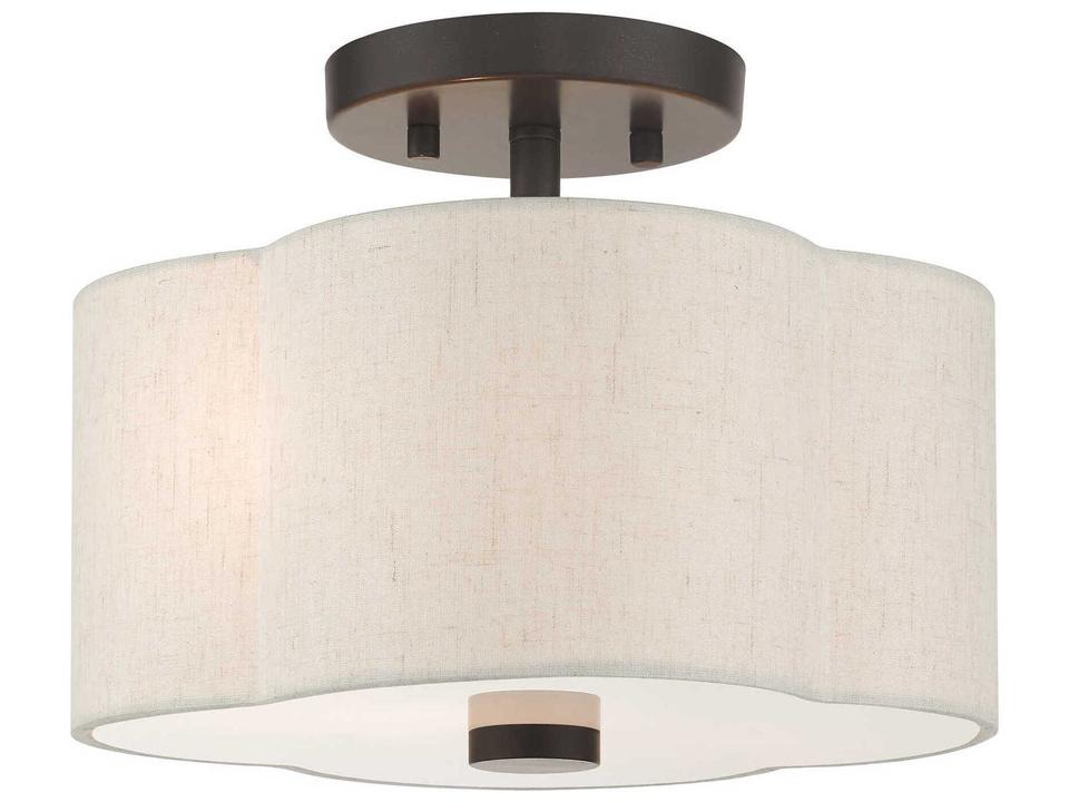 Solstice 2-Light Semi Flush Mount in English Bronze with Oatmeal Shade