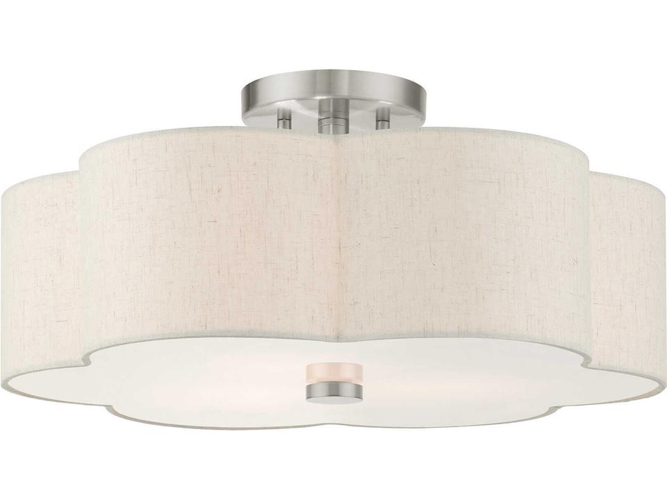 Solstice 3-Light Semi-Flush Mount in Brushed Nickel with Oatmeal Fabric Shade