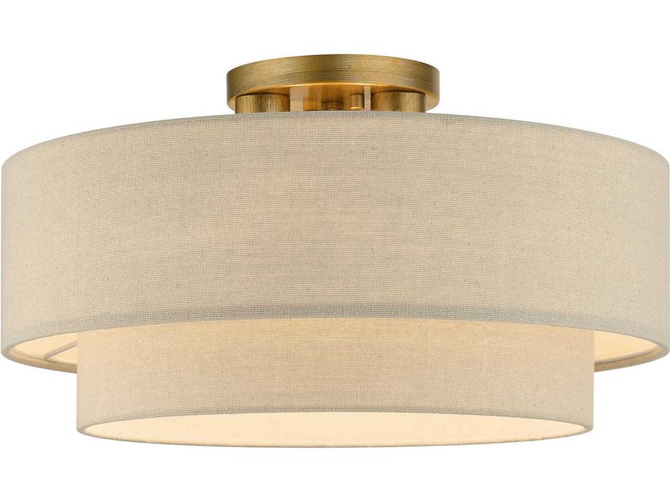 Bellingham 3-Light Semi-Flush Mount in Antique Gold Leaf with Ash Gray Shade