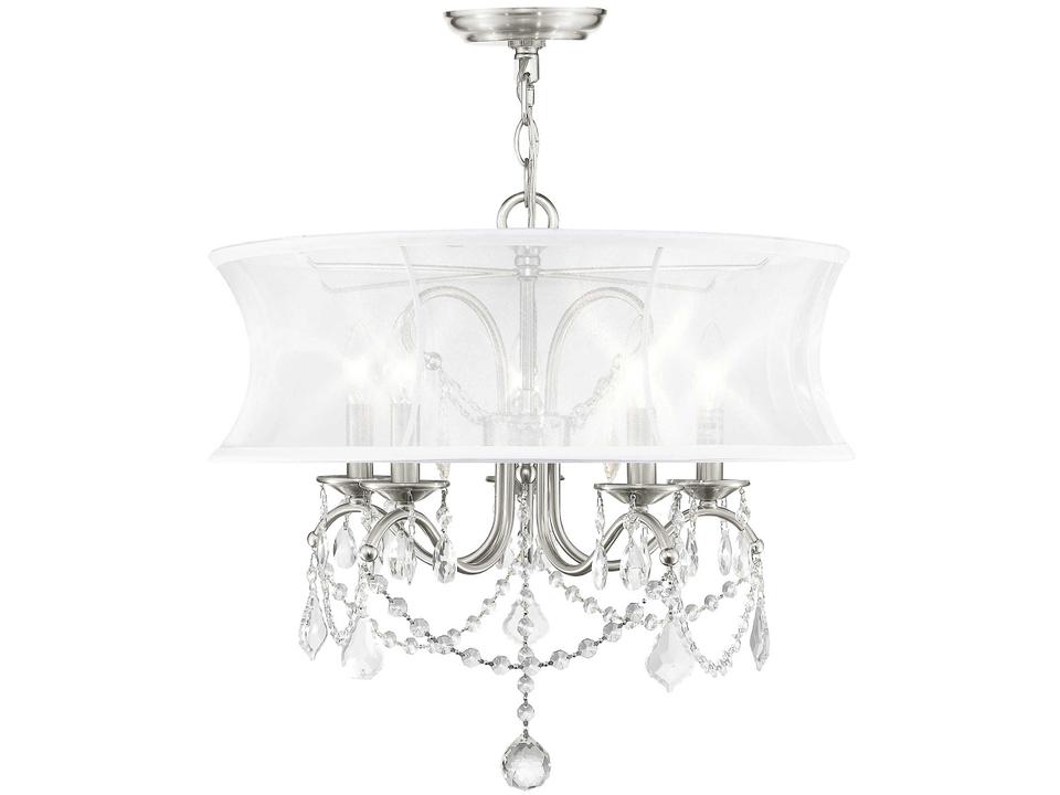 Newcastle 5-Light Chandelier in Brushed Nickel with Off-White Silk Shade