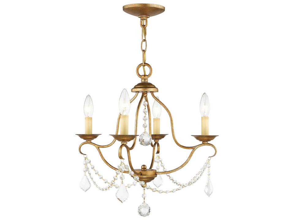 Chesterfield 4-Light Chandelier in Antique Gold Leaf with Crystals