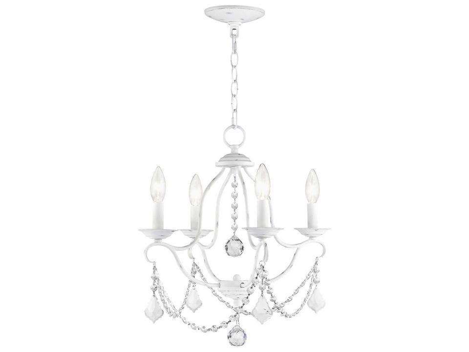 4-Light Chesterfield Crystal Chandelier in Antique White