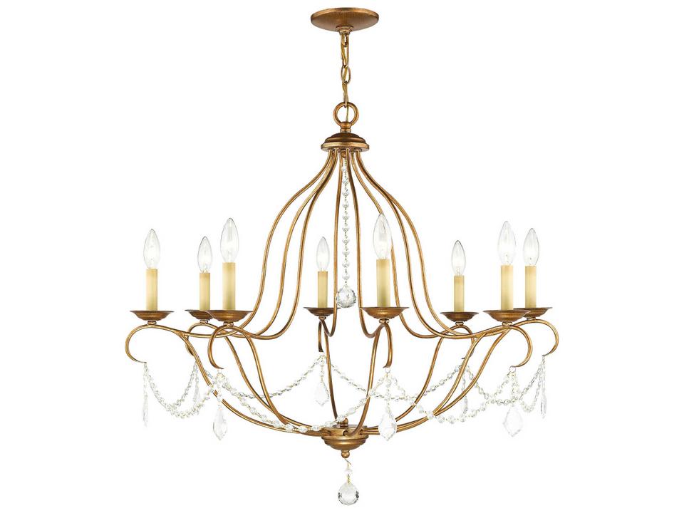 Chesterfield 8-Light Crystal Candelabra Chandelier in Antique Gold Leaf