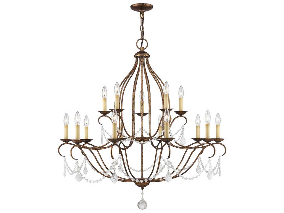 Chesterfield 15-Light Hand Applied Venetian Golden Bronze Crystal Candelabra Chandelier