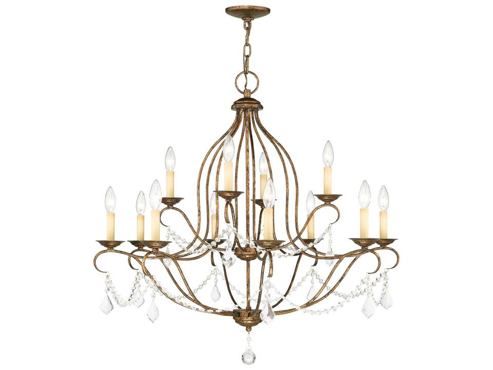 12-Light Chesterfield Chandelier Hand Applied Venetian Golden Bronze