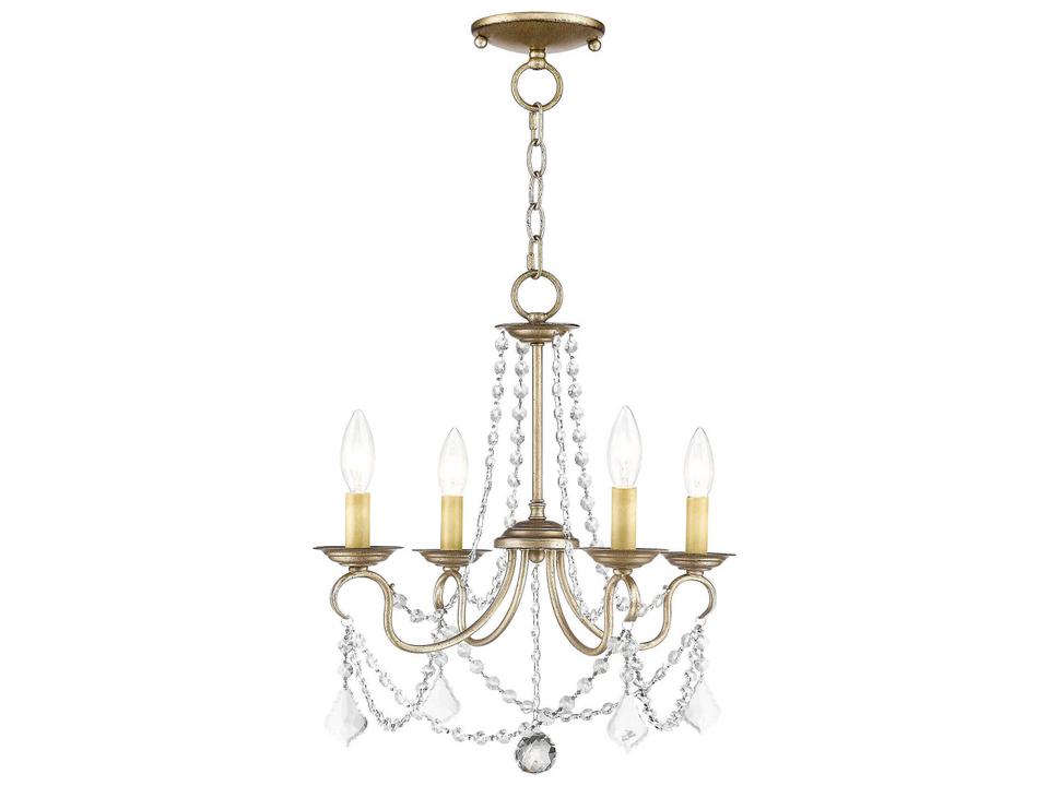 Pennington 4-Light Hand Painted Antique Silver Leaf Crystal Chandelier