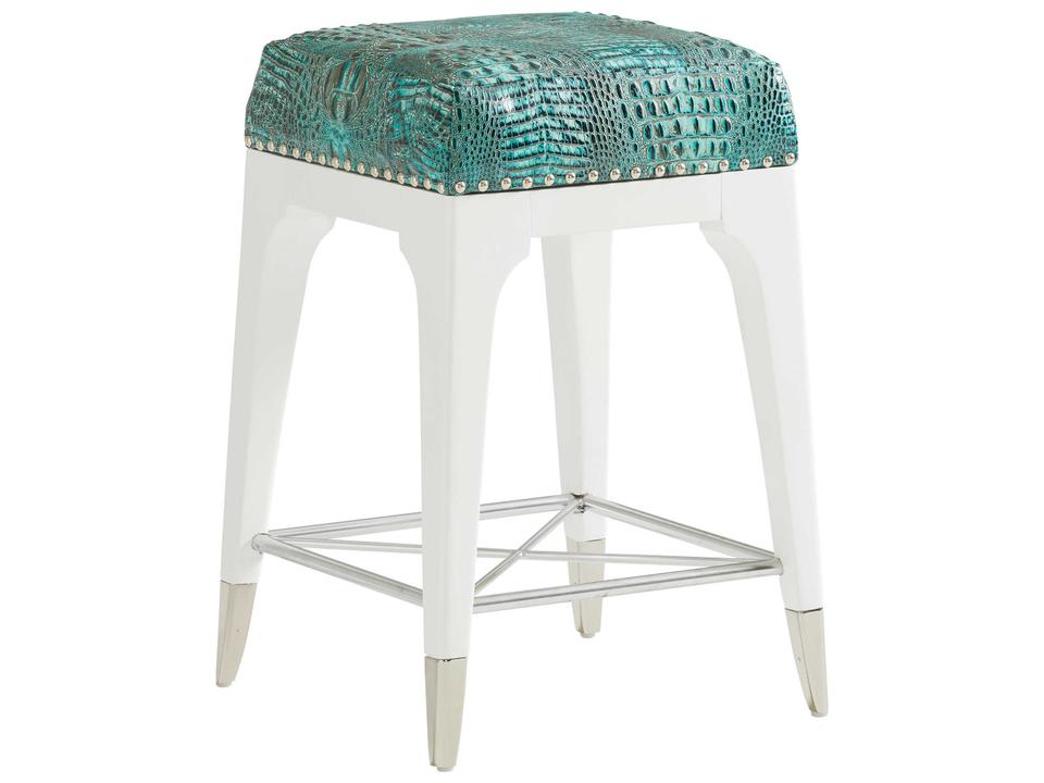 Avondale Northbrook Leather Maple Wood Counter Stool in White Washed Finish