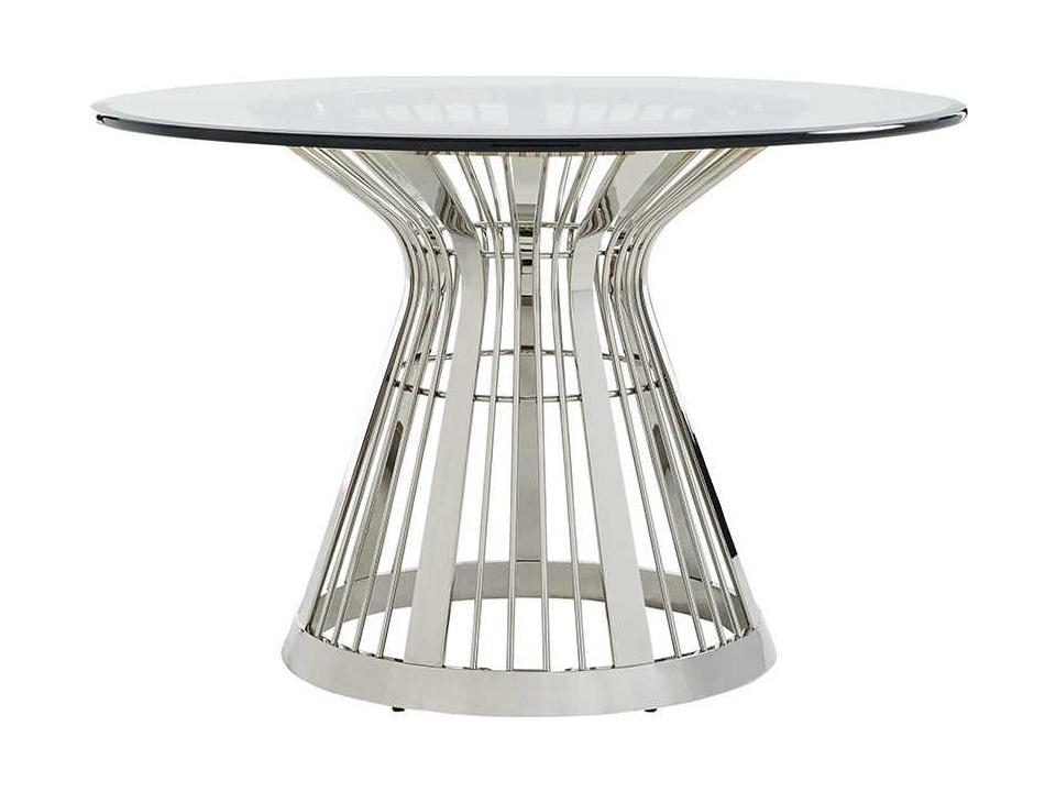 Ariana 48-Inch Round Glass Dining Table with Platinum Base