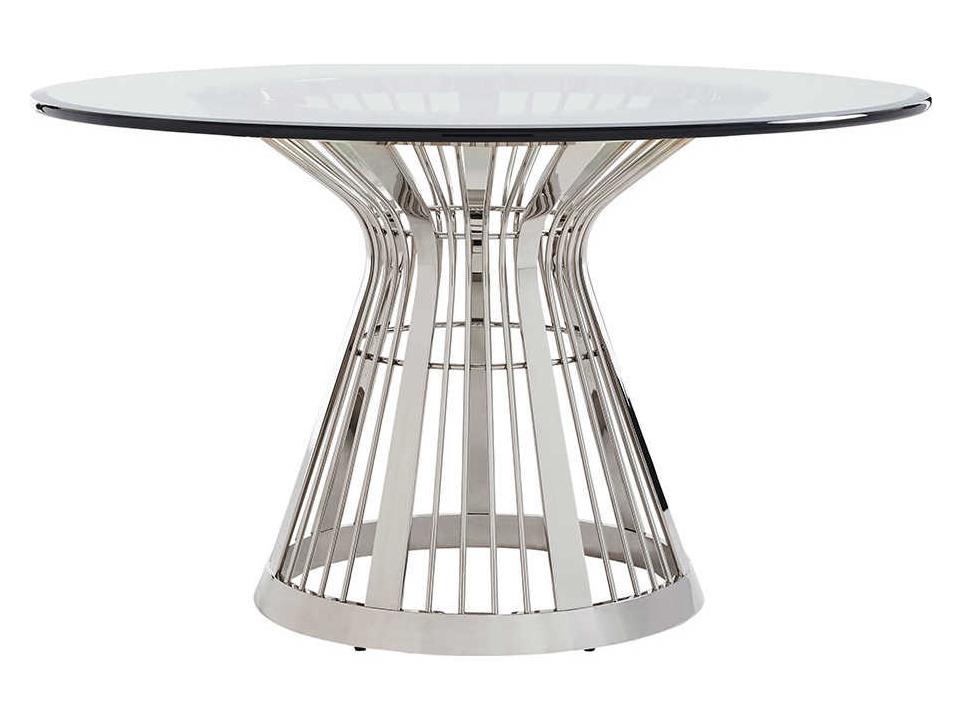 Ariana Riviera Round 54-Inch Dining Table with Glass Top and Platinum Base