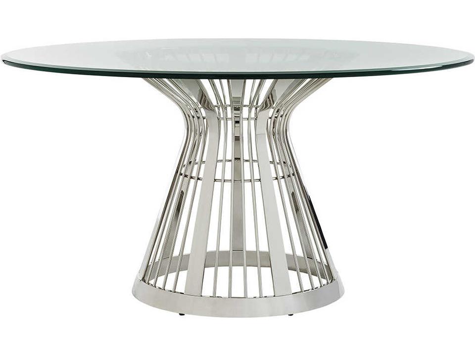 Ariana 60-Inch Round Glass Dining Table with Platinum Finish Base
