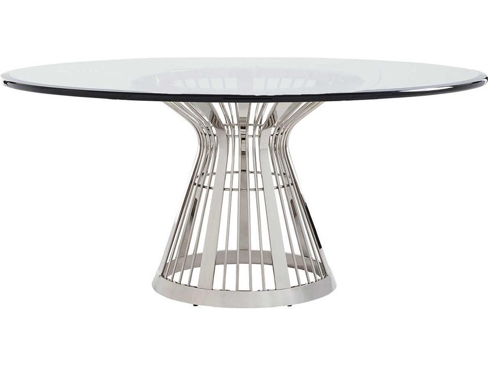 Ariana 72-Inch Round Glass Dining Table with Platinum Finish Base