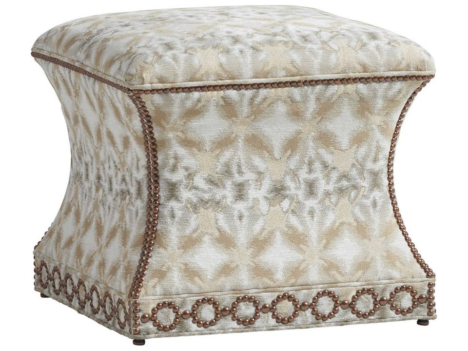 Carlyle Gray Upholstered Ottoman with Nailhead Trim