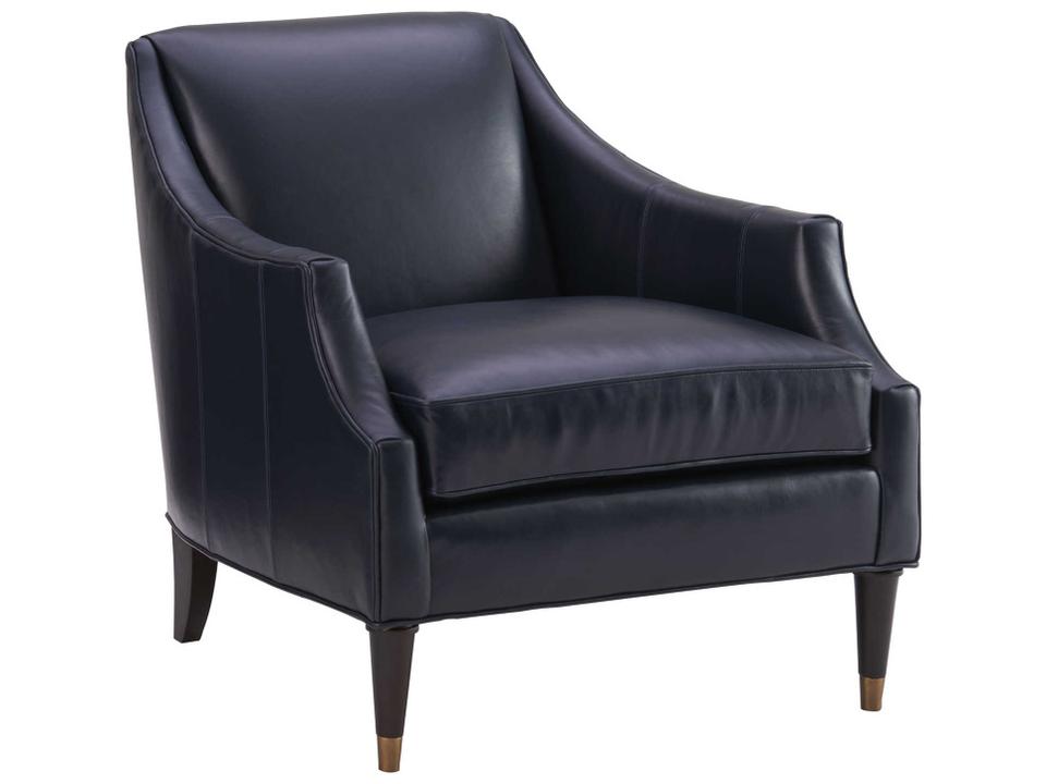 Carlyle Kerney Blue Leather Accent Chair with Gold Ferrules