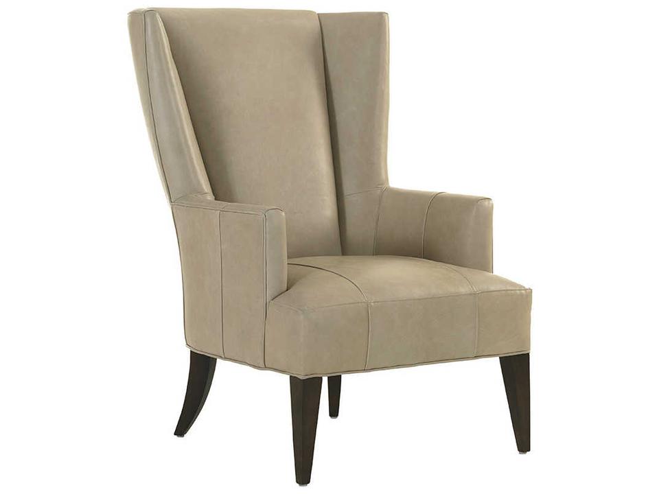 Macarthur Park Beige Leather Accent Chair with Tight Back and Seat