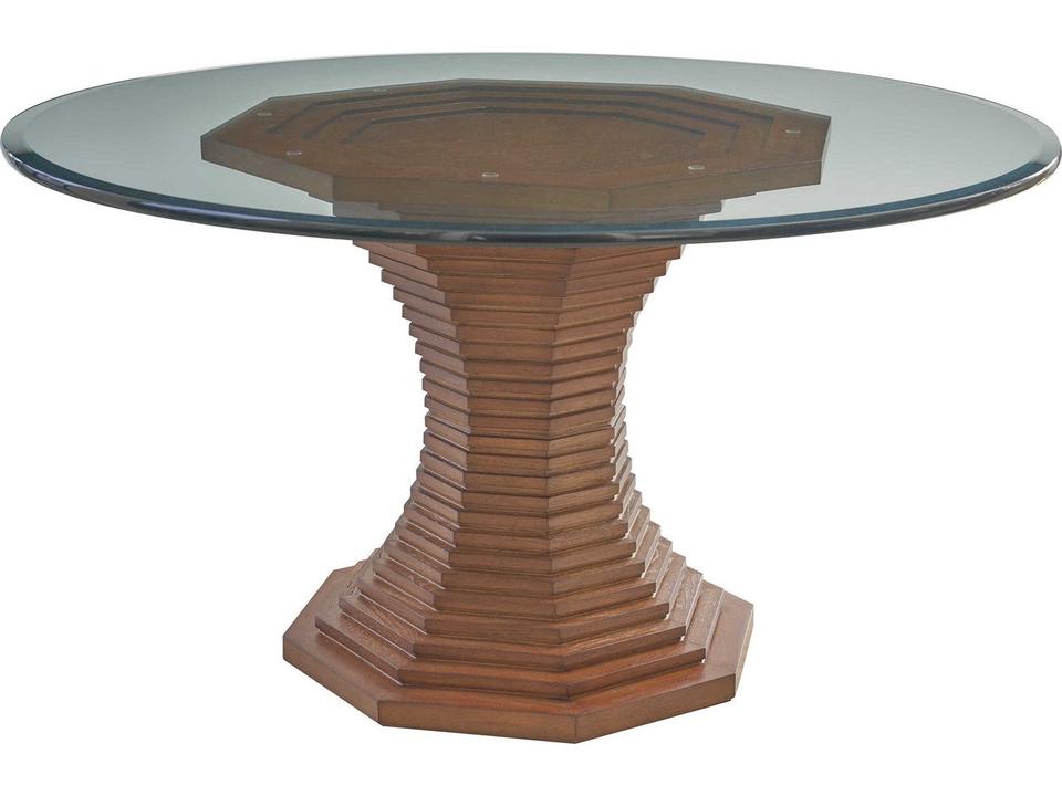 Cabrillo 60-Inch Round Glass Top Dining Table with Waterfall Urn Base