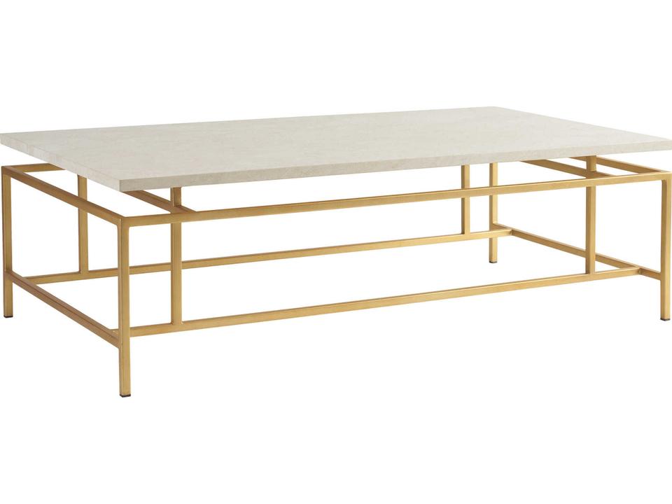 La Costa Pinnacle Rectangular Marble Coffee Table with Satin Gold Base